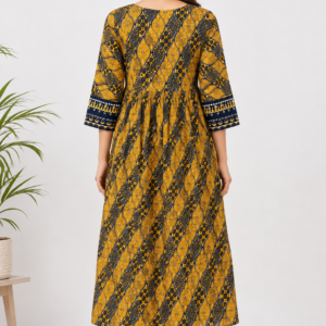 Mustard Yellow Printed Rayon Flared Kurta