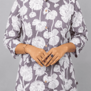 Women’s Green Floral Printed Cotton 60s A-Line Kurta Set with Straight Pants