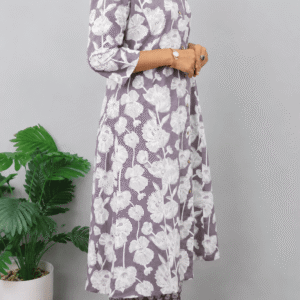 Women’s Green Floral Printed Cotton 60s A-Line Kurta Set with Straight Pants