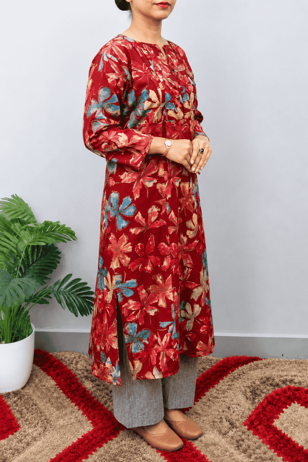 Beautiful Floral Print Long Kurta – 4 Colors - Image 2