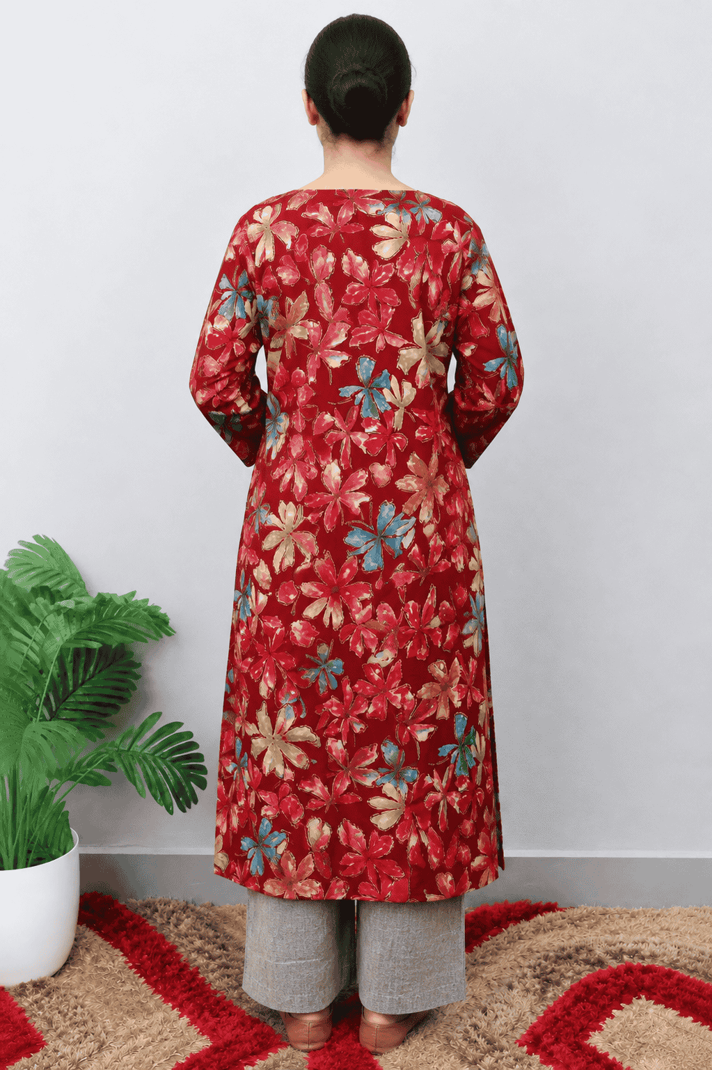 Beautiful Floral Print Long Kurta – 4 Colors - Image 4