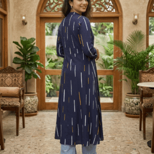 Navy Blue Rayon Printed A-Line Kurta
