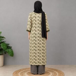 Women’s Beige & Olive Green Printed Kurta
