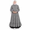 Black and white checkered cotton frock dress with full sleeves and tiered flared hem
