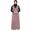 Maroon and white striped V-neck long dress for women in imported knitted fabric.