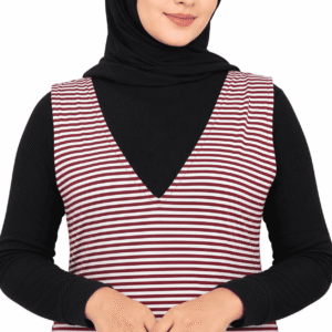 Maroon & White Striped V-Neck Long Dress