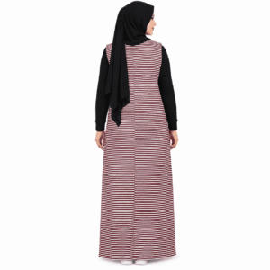 Maroon & White Striped V-Neck Long Dress