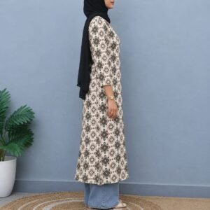 Off-White Geometric Printed Rayon Straight Kurta for Women