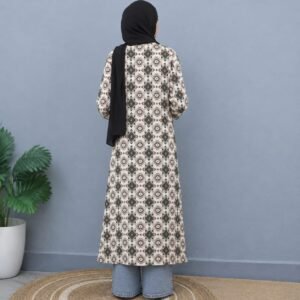 Off-White Geometric Printed Rayon Straight Kurta for Women