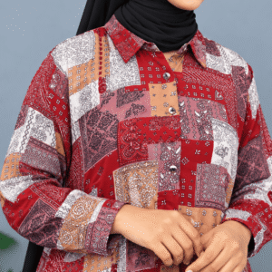Red Patchwork Print Shirt & Palazzo Cord Set