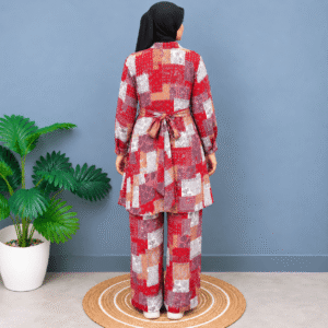 Red Patchwork Print Shirt & Palazzo Cord Set