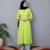 Women’s lime green kurta with button-down front.